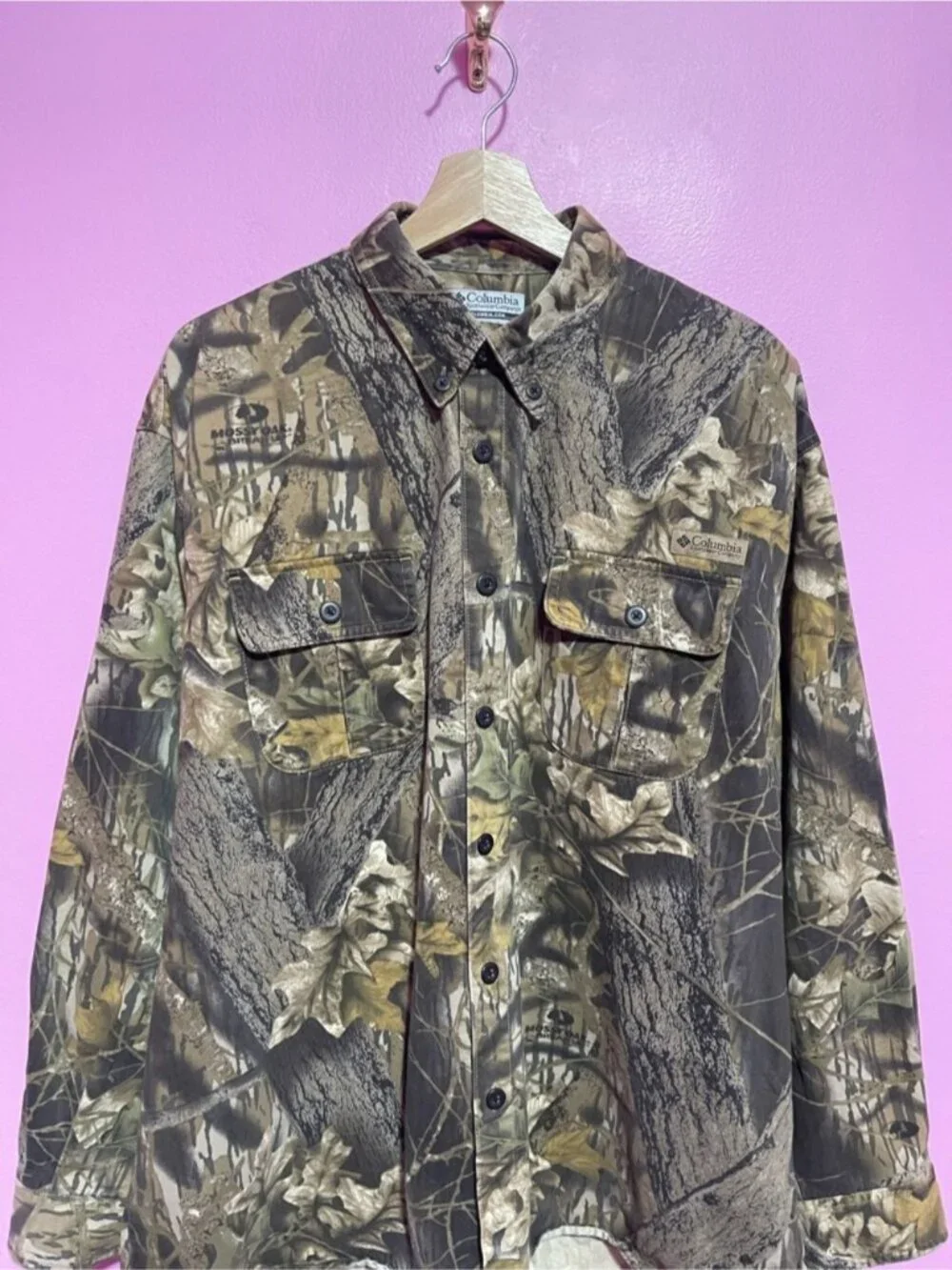 Vintage Columbia Mossy Oak Break Up Camo Shirt Button Down‎ Hunting Men’s XL